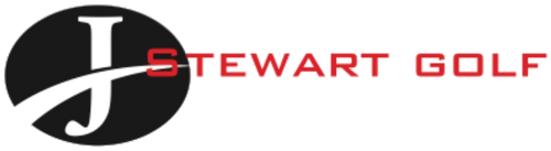 Stewart Golf logo with a black oval and red text on a white background